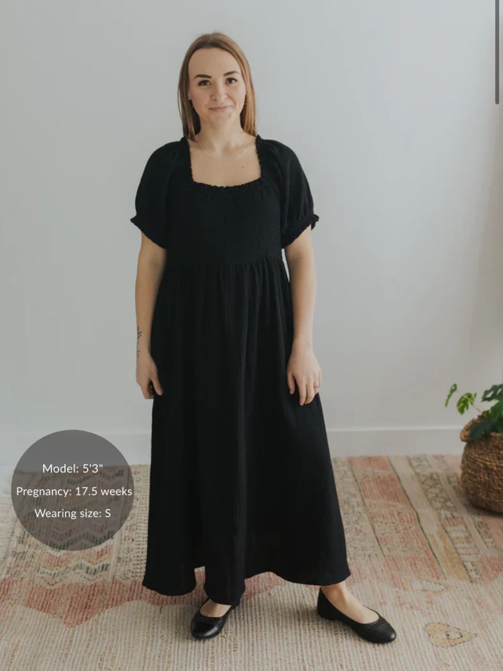 EMME Black Smocked Maxi Dress with Short Sleeves NWT